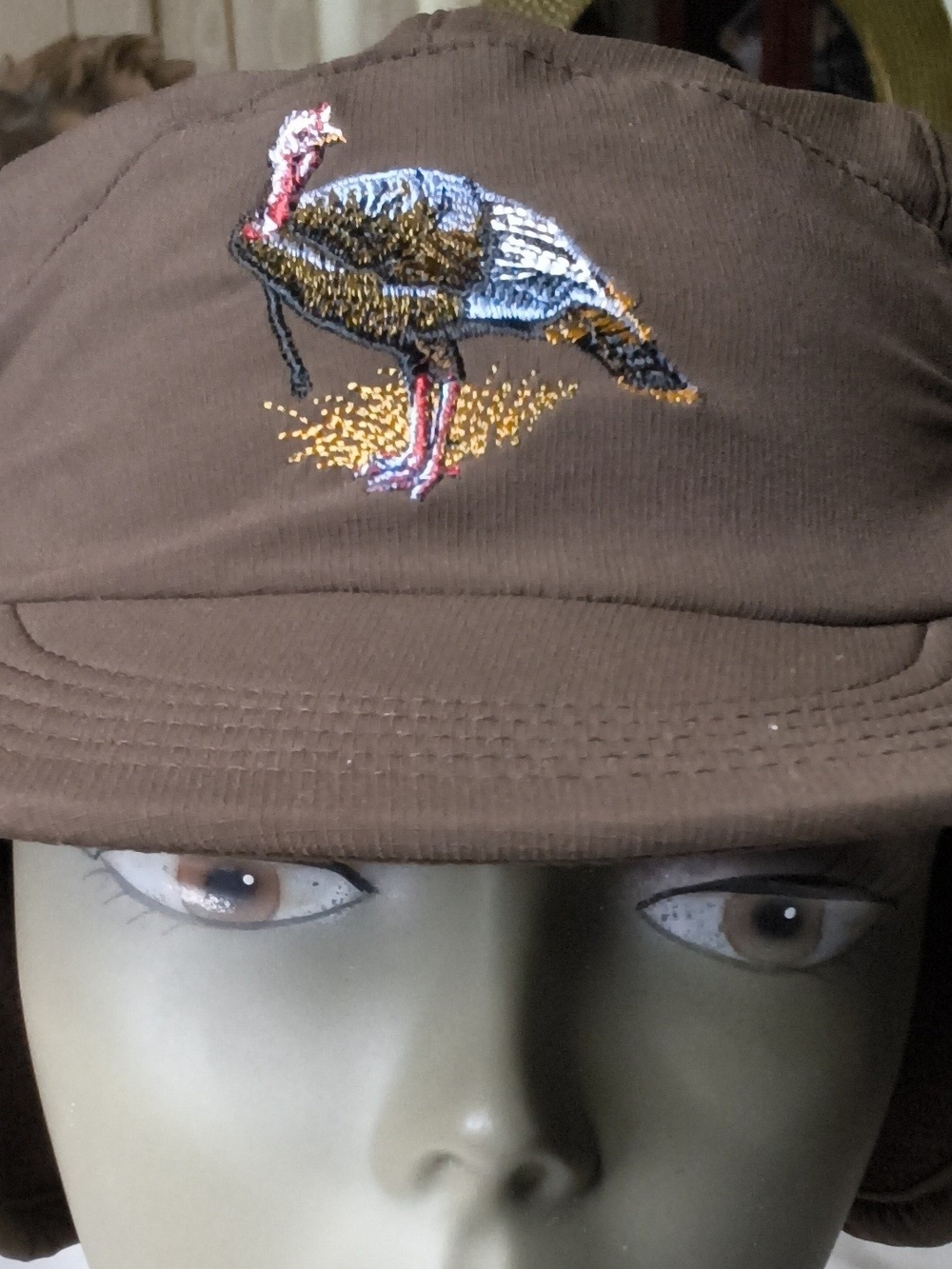 Men's Brown Embroidered Turkey Cap - Classic Casual Hat